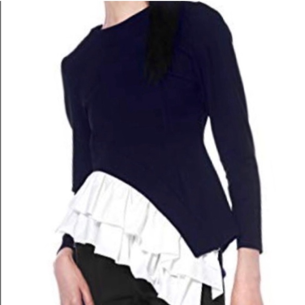 Black Gracia Asymmetrical Ruffle Hem Top